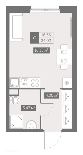 Планировка квартиры: Студия · 24,5 м²