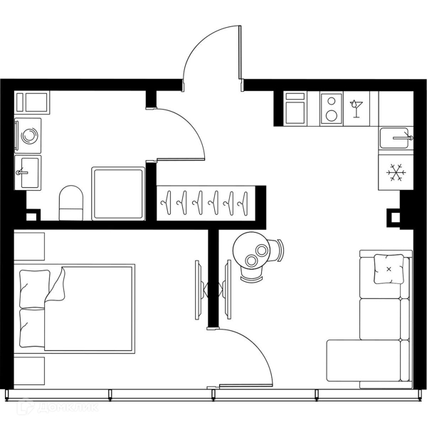Планировка: 1 комната · 33,4 м²