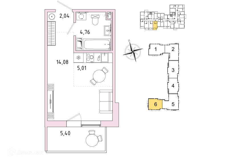 Планировка квартиры: Студия · 27,51 м²