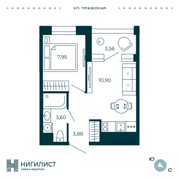 Планировка: 1 комната · 28,11 м²