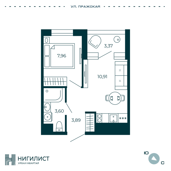 Планировка: 1 комната · 28,03 м²