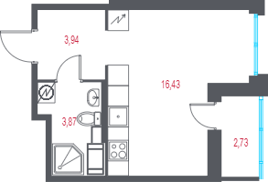 Планировка: Студия · 25,61 м²