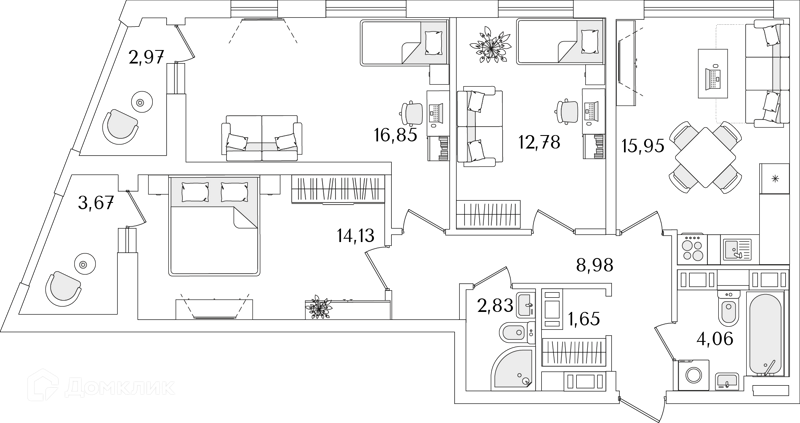 Планировка: 3 комнаты · 79,4 м²