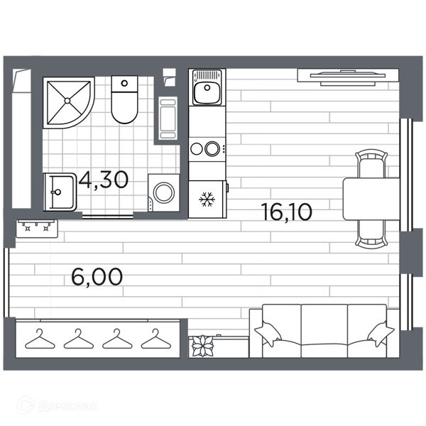 Планировка: Студия · 26,4 м²