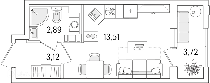 Планировка: Студия · 21,38 м²