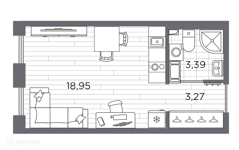 Планировка квартиры: Студия · 25,61 м²