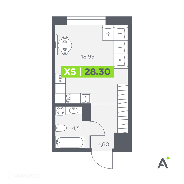 Планировка: Студия · 28,3 м²