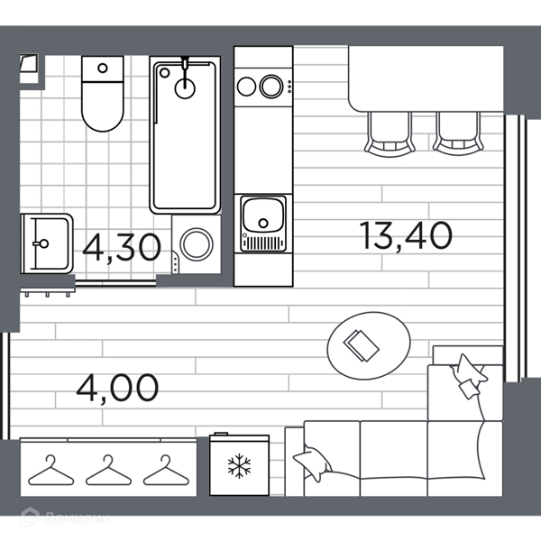 Планировка: Студия · 21,7 м²