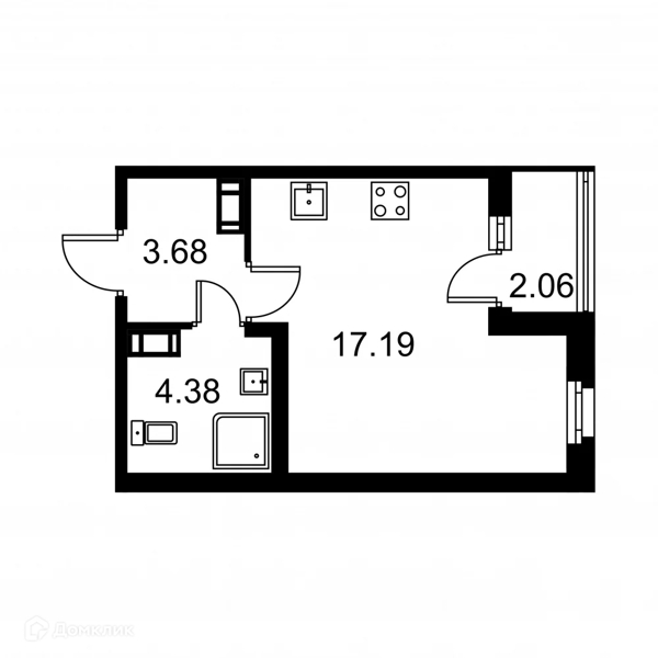 Планировка квартиры: Студия · 26,28 м²