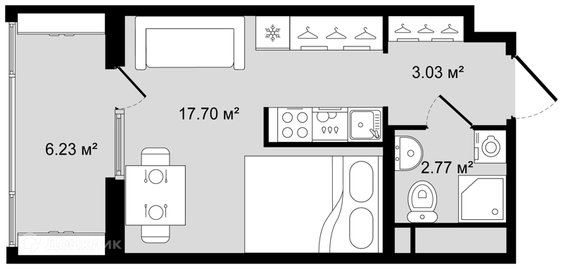Планировка квартиры: Студия · 26,62 м²
