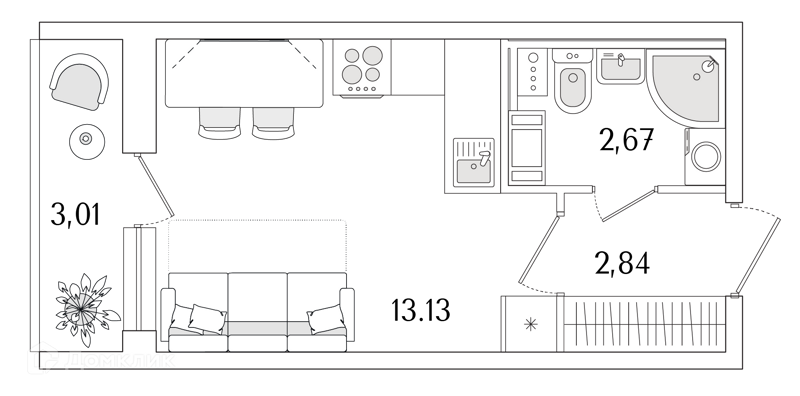 Планировка: Студия · 20,15 м²