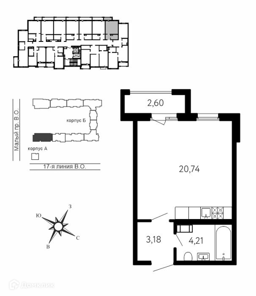 Планировка: 1 комната · 28,91 м²