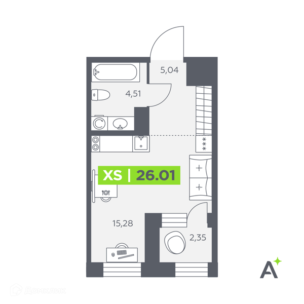 Планировка: Студия · 26,01 м²