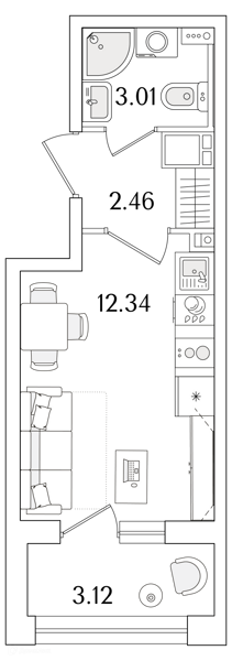 Планировка квартиры: Студия · 19,37 м²