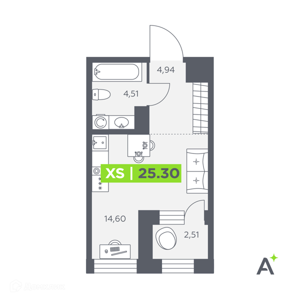 Планировка: Студия · 25,3 м²