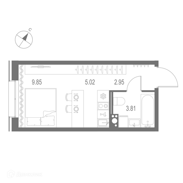 Планировка: Студия · 21,63 м²