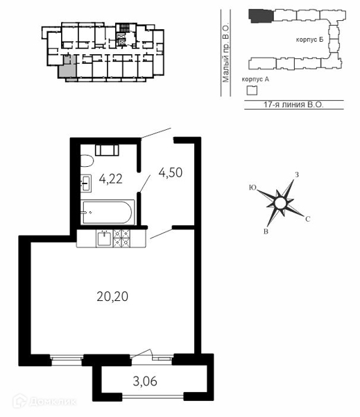 Планировка: 1 комната · 29,84 м²
