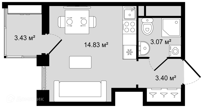 Планировка: Студия · 23,02 м²