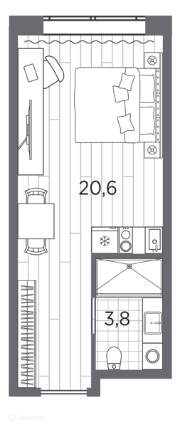 Планировка квартиры: Студия · 24,4 м²