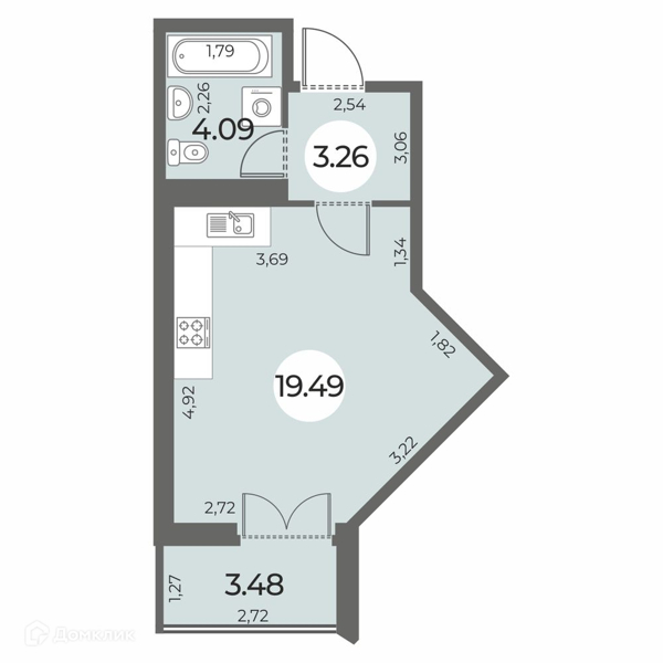 Планировка: Студия · 28,58 м²