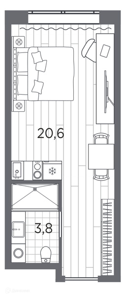 Планировка квартиры: Студия · 24,4 м²