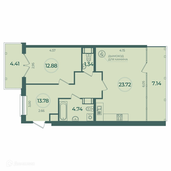 Планировка: 1 комната · 59,92 м²