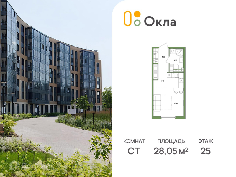 Планировка квартиры: Студия · 28,05 м²