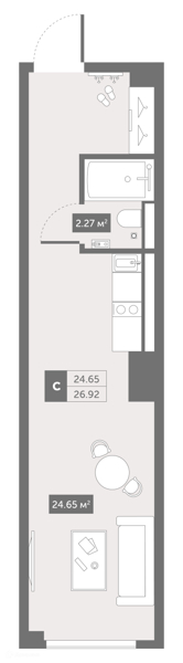 Планировка: Студия · 27,5 м²