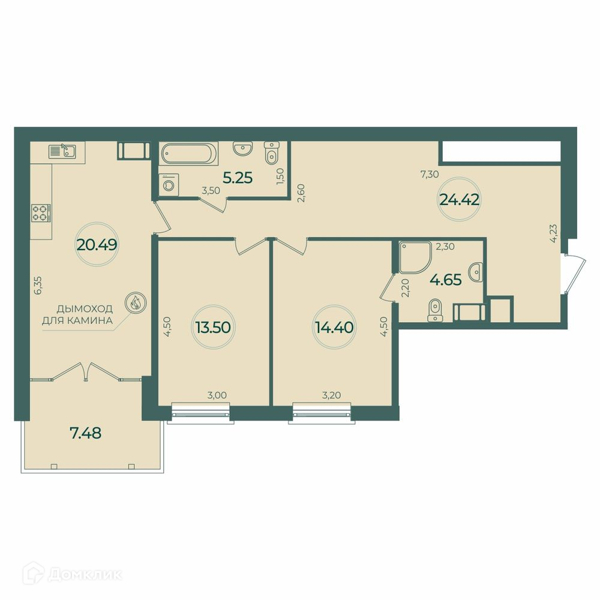 Планировка: 2 комнаты · 84,95 м²