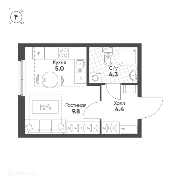 Планировка: Студия · 23,5 м²
