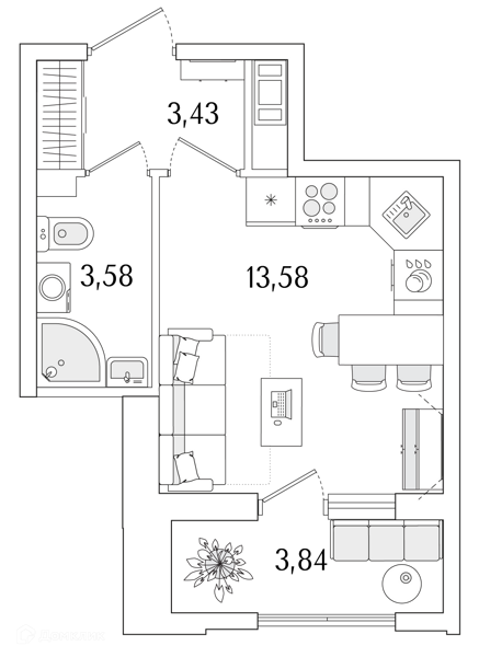 Планировка: Студия · 22,51 м²