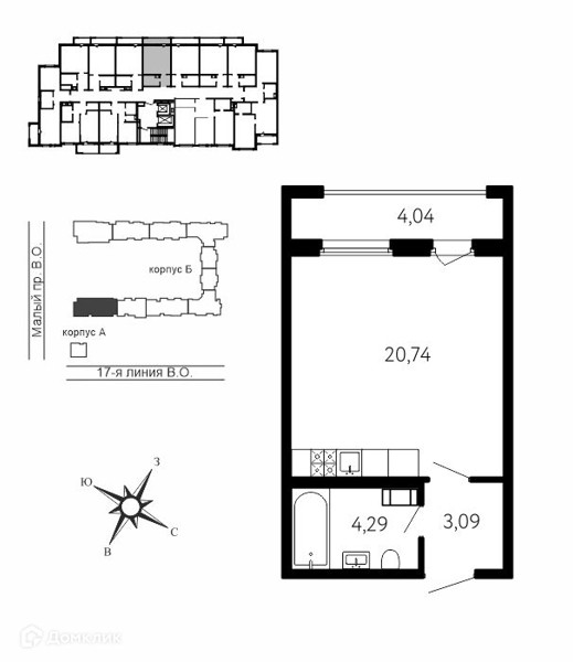 Планировка квартиры: 1 комната · 29,33 м²