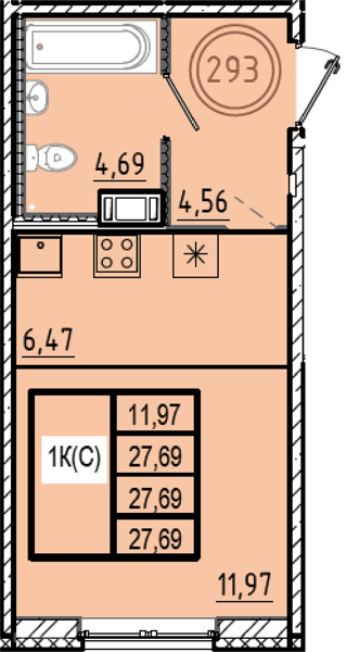 Планировка: Студия · 27,69 м²