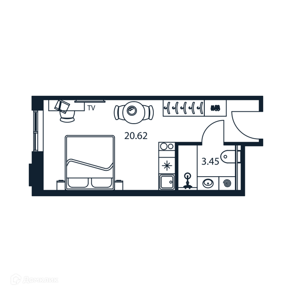 Планировка: Студия · 24,82 м²