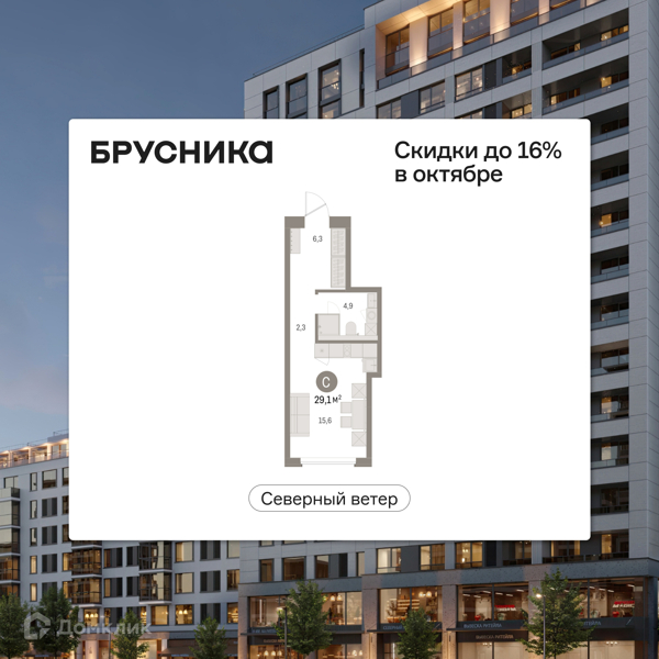 Планировка квартиры: Студия · 29,1 м²