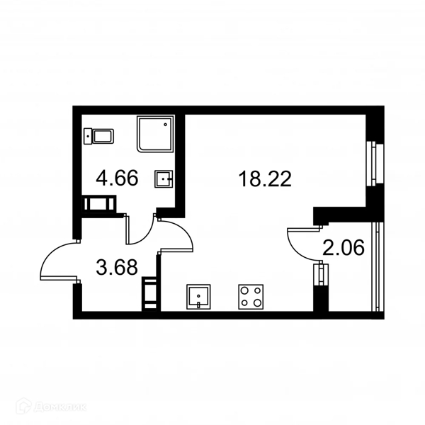 Планировка: Студия · 27,59 м²