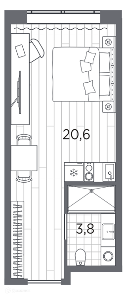 Планировка квартиры: Студия · 24,4 м²