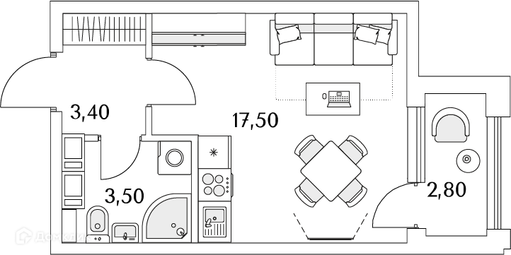 Планировка: Студия · 25,9 м²
