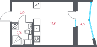Планировка: Студия · 24,45 м²