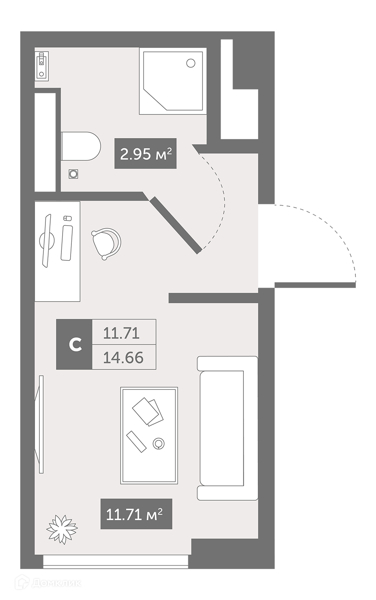 Планировка: Студия · 18,8 м²