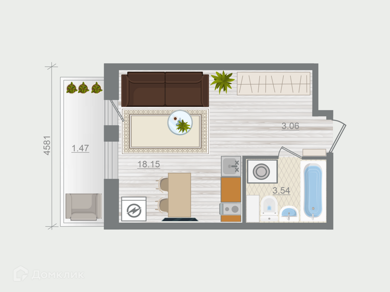 Планировка квартиры: Студия · 26,22 м²
