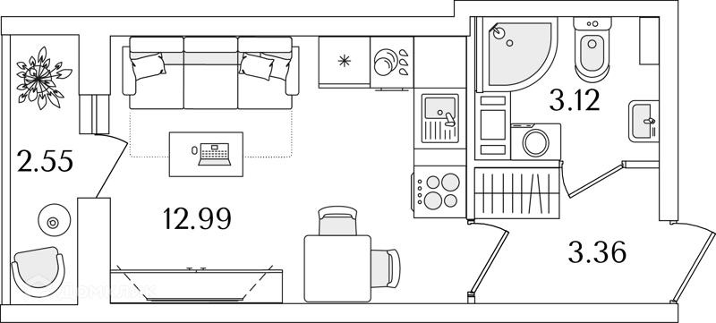 Планировка: Студия · 20,5 м²