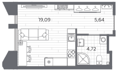 Планировка квартиры: Студия · 29,45 м²