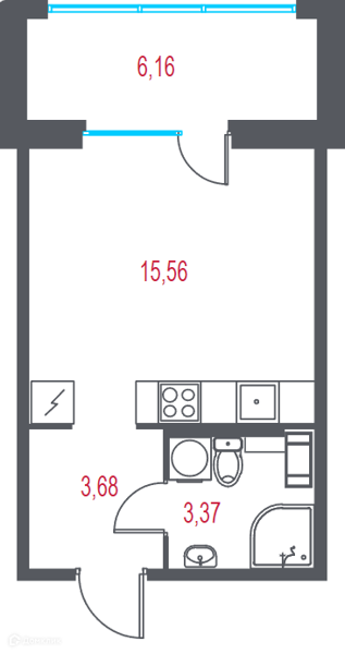 Планировка квартиры: Студия · 24,46 м²