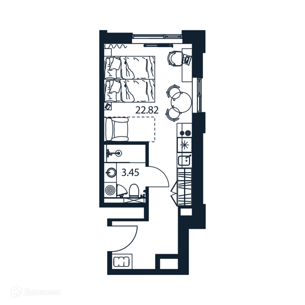 Планировка: Студия · 28,95 м²