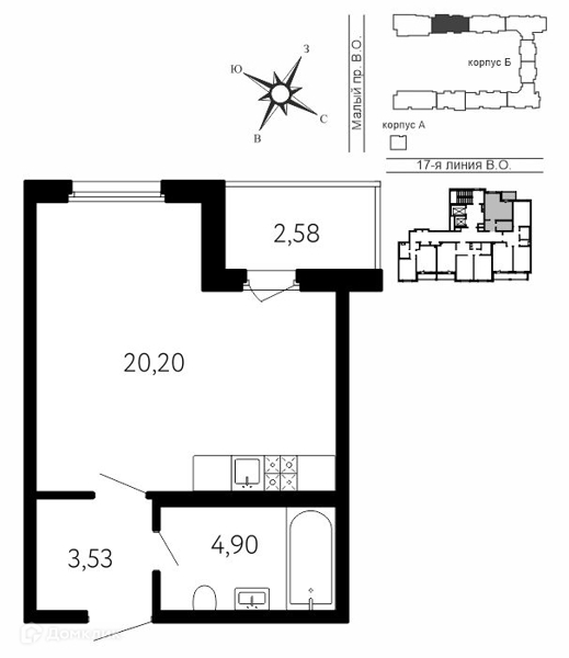 Планировка: 1 комната · 29,92 м²