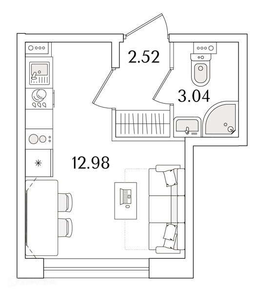 Планировка: Студия · 18,54 м²