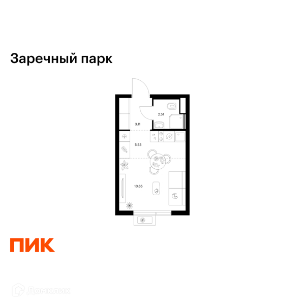 Планировка: Студия · 21,8 м²