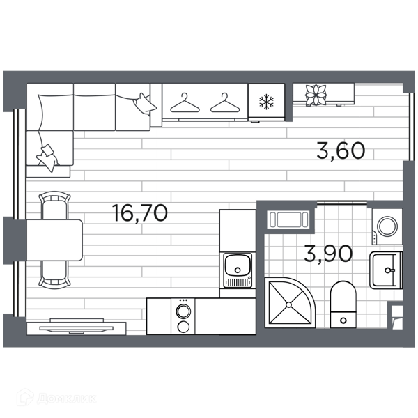 Планировка: Студия · 24,2 м²