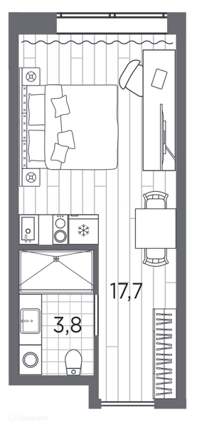 Планировка квартиры: Студия · 21,5 м²